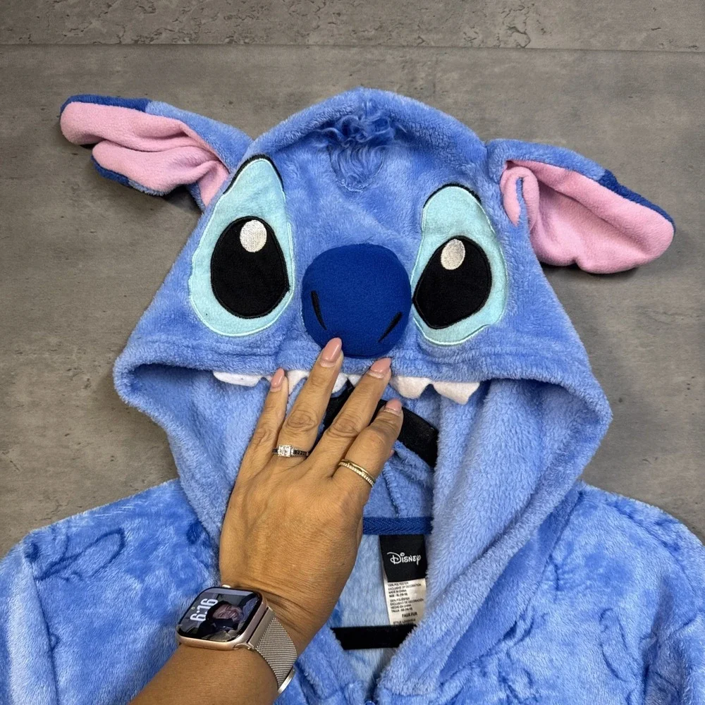 Disney Women's Stitch fleece union suit Hood Zipper Kangaroo Pocket  XL